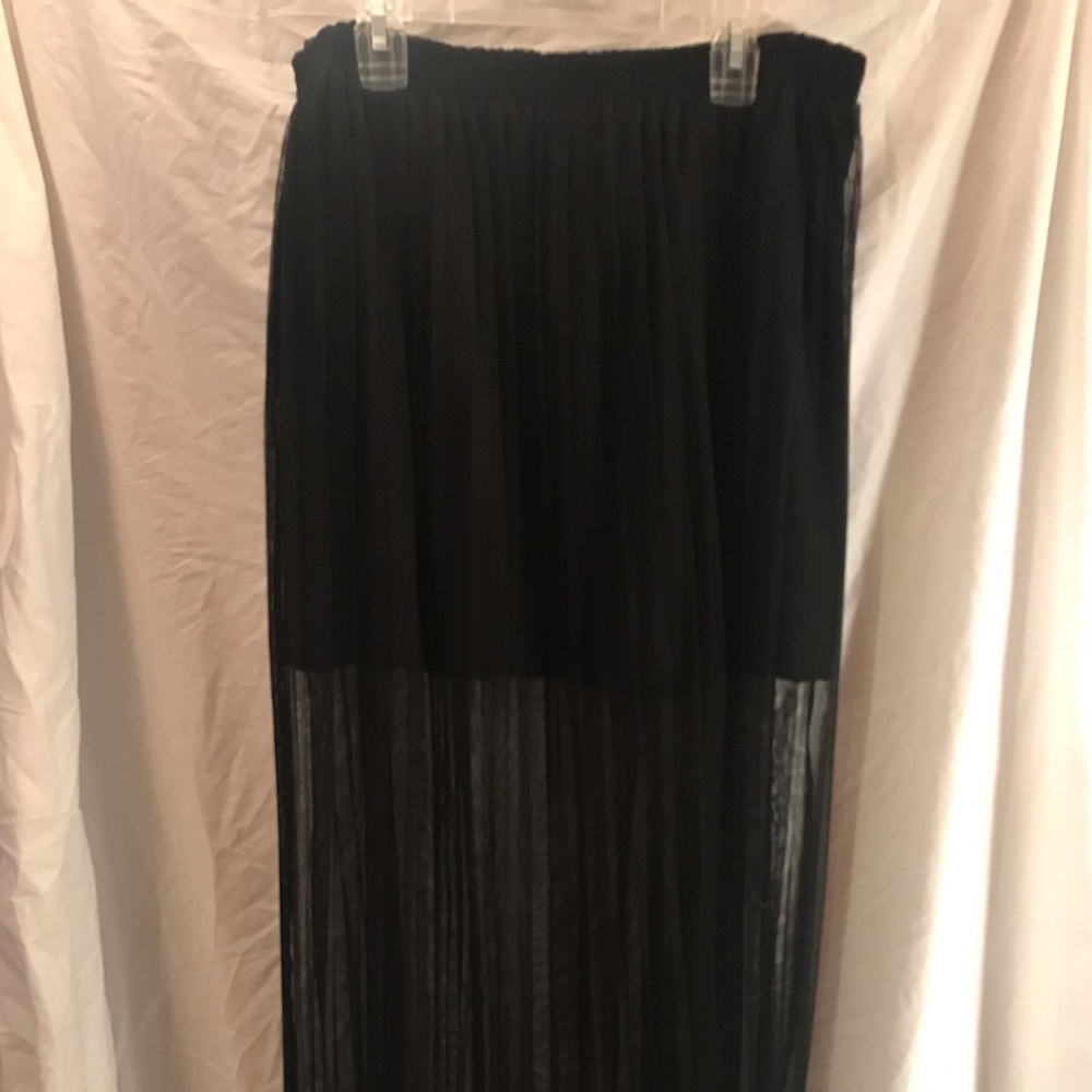 Black Miniskirt Will Full Length Sheer Overlay